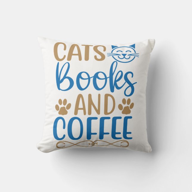 Katzen, Bücher und Kaffeebaum Kissen (Vorderseite)