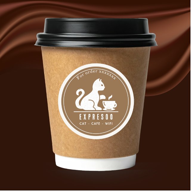 Katzen-Café personalisierte Branding Runder Aufkleber (Von Creator hochgeladen)