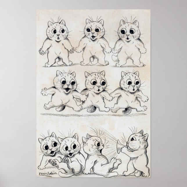 Katzen Cartoon, Louis Wain Poster (Vorne)
