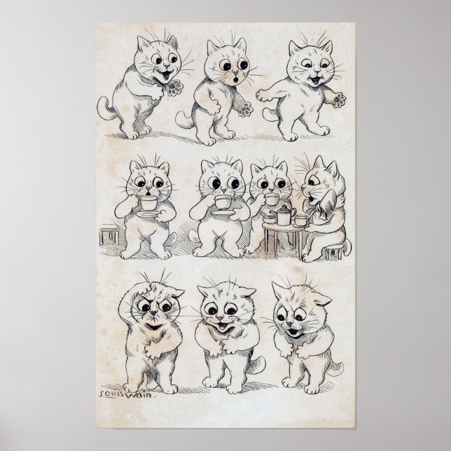 Katzen Cartoon, Louis Wain Poster (Vorne)