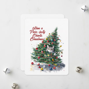 Katzen-Chaos-Weihnachtsbaum-Design Wasserfarbe Feiertagskarte