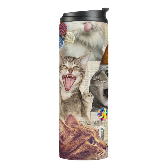 Katzen-Collage-Reisebecher, Thermobecher Thermosbecher (Nach links gedreht)