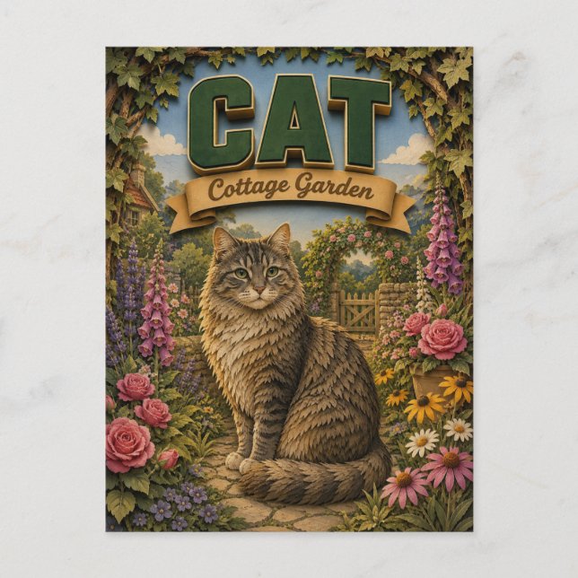 Katzen Cottage Garten POPCUT Postkarte (Vorderseite)
