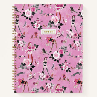 KATZEN-DAME FLORAL Hot Pink Notizbuch