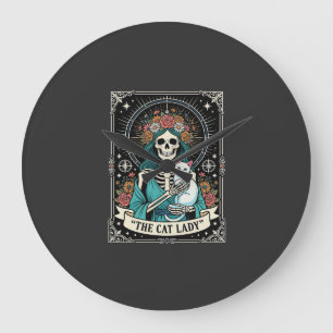 Katzen-Dame-Skelett-Tarot-Blumen-Gotisch Große Wanduhr