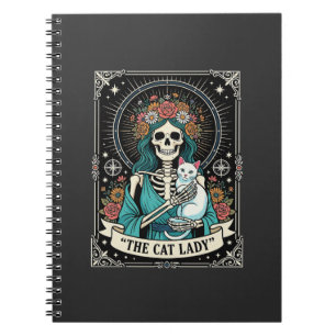 Katzen-Dame-Skelett-Tarot-Blumen-Gotisch Notizblock
