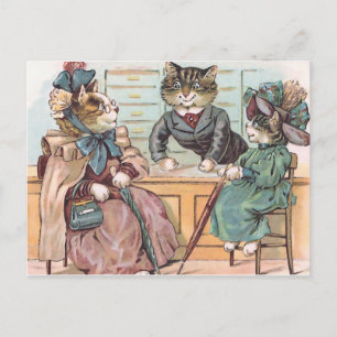 Katzen Damen Einkaufen Postkarte