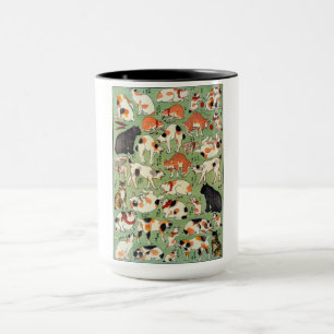 Katzen der Ära Edo, Utagawa Yoshifuji, Ukiyo-e Tasse