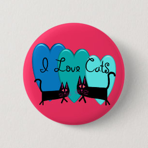 Katzen der Liebe I--Schwarze Katzen-Kunstgeschenke Button