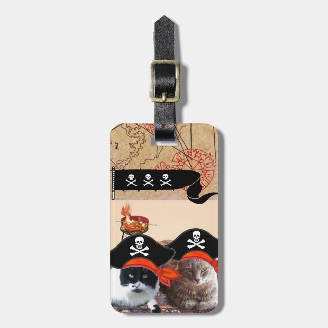 KATZEN DER PIRATE UND KARTEN DER ANTIKEN PIRATEN GEPÄCKANHÄNGER (Vorderseite vertikal)