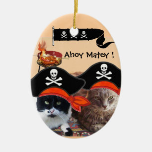 KATZEN DER PIRATE UND KARTEN DER ANTIKEN PIRATEN KERAMIKORNAMENT