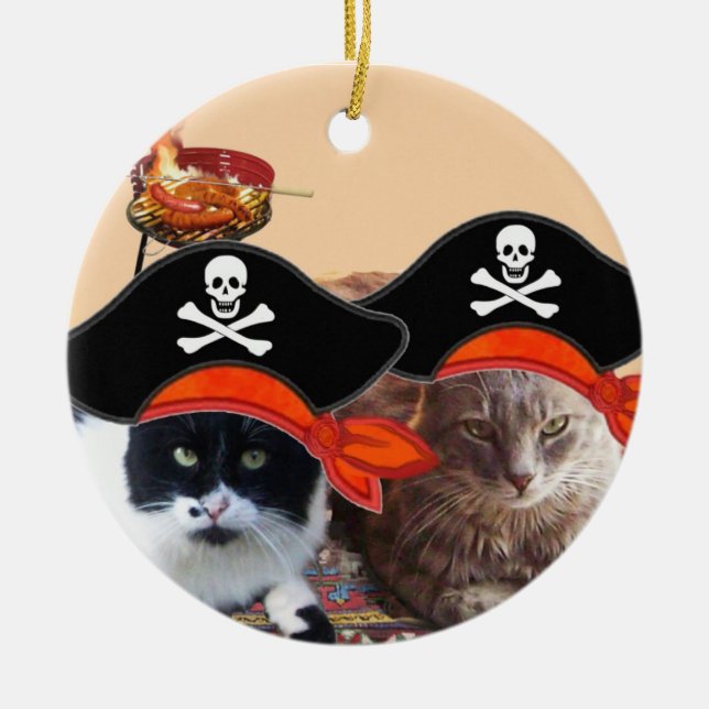 KATZEN DER PIRATE UND KARTEN DER ANTIKEN PIRATEN KERAMIKORNAMENT (Vorne)