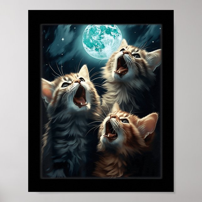 Katzen, die auf dem Mond herumhacken Funny Cat Mem Poster (Vorne)
