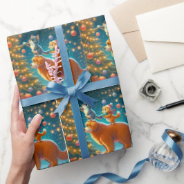 Katzen, die auf Hunde Stehend sind, um Weihnachtsb Geschenkpapier