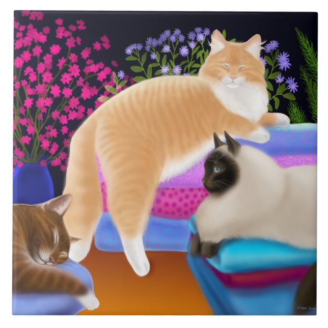 Katzen, die auf sauberer Wäscherei-Fliese Lounging Fliese (Vorderseite)