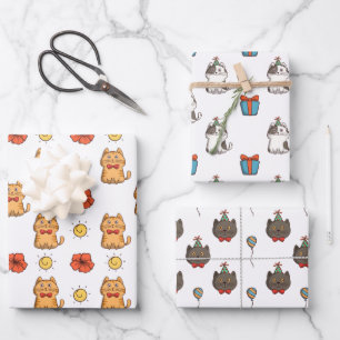 Katzen, die das Set von 3 Wrapping Paper feiern Geschenkpapier Set