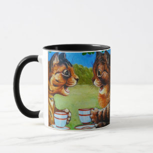 Katzen, die das Teegemälde von Louis Wain verteile Tasse