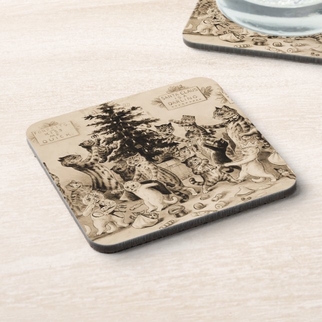 Katzen, die den Weihnachtsbaum von Louis Wain schm Getränkeuntersetzer (Linke Seite)