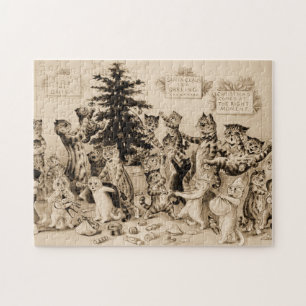 Katzen, die den Weihnachtsbaum von Louis Wain schm Puzzle