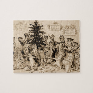 Katzen, die den Weihnachtsbaum von Louis Wain schm Puzzle