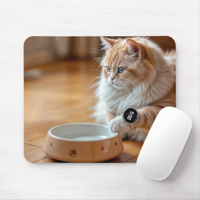 Katzen, die eine digitale Uhr mit einer Lebensmitt Mousepad (Mit Mouse)