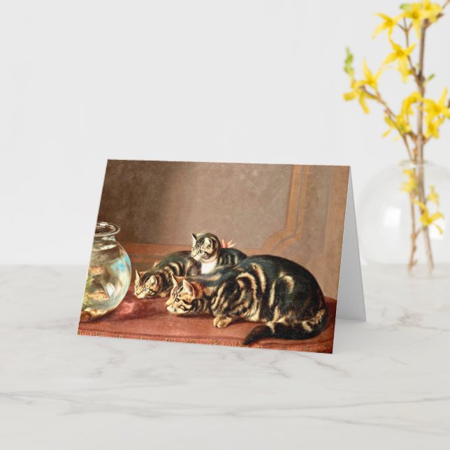 Katzen, die Fische in einer Fischschüssel beobacht Karte (Gelbe Blume)