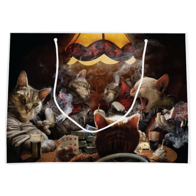 Katzen, die Poker spielen Große Geschenktüte (Vorderseite)