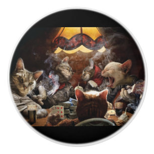 Katzen, die Poker spielen Keramikknauf