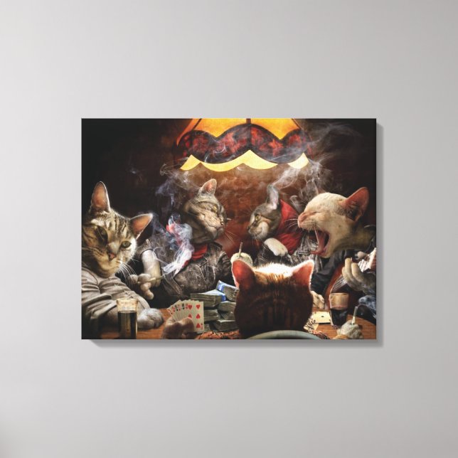 Katzen, die Poker spielen Leinwanddruck (Vorderseite)