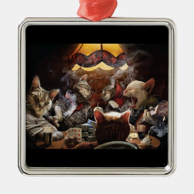 Katzen, die Poker spielen Ornament Aus Metall (Vorne)