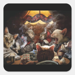 Katzen, die Poker spielen Quadratischer Aufkleber