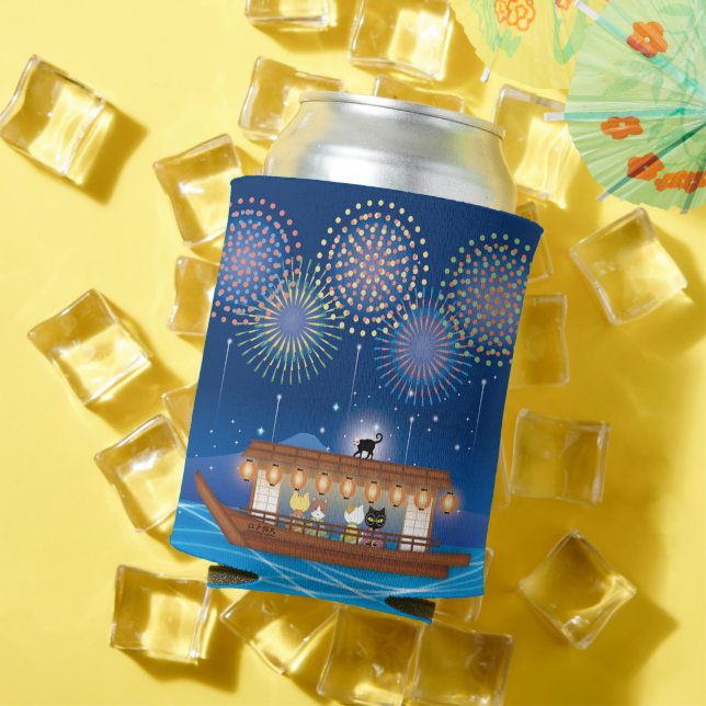 Katzen, die sich in Feuerwerken erfreuen, an Bord  Dosenkühler (In Situ Sommer)