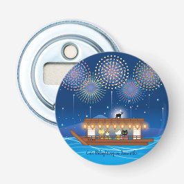 Katzen, die sich in Feuerwerken erfreuen, an Bord  Flaschenöffner