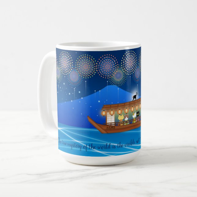 Katzen, die sich in Feuerwerken erfreuen, an Bord  Kaffeetasse (Vorderseite Links)