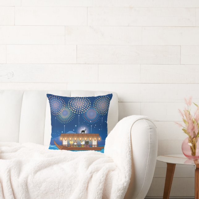 Katzen, die sich in Feuerwerken erfreuen, an Bord  Kissen (Liege)