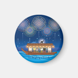 Katzen, die sich in Feuerwerken erfreuen, an Bord  Magnet