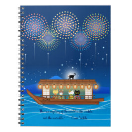 Katzen, die sich in Feuerwerken erfreuen, an Bord  Notizblock