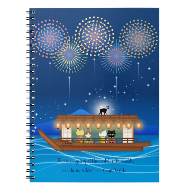 Katzen, die sich in Feuerwerken erfreuen, an Bord  Notizblock (Vorderseite)