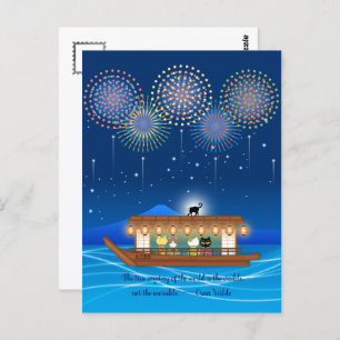 Katzen, die sich in Feuerwerken erfreuen, an Bord  Postkarte