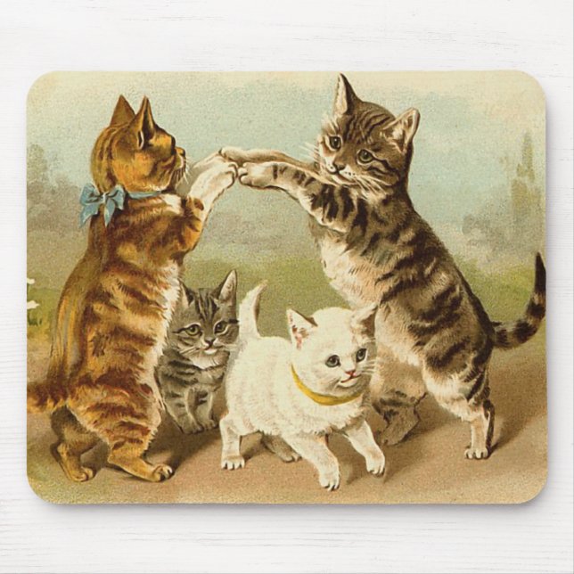 Katzen, die Vintage Illustration spielen Mousepad (Vorne)