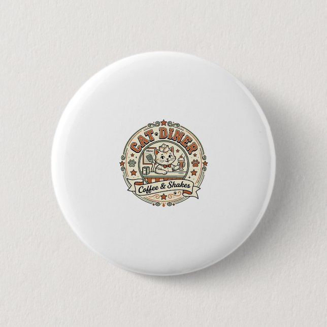 Katzen-Diner Retro-Restaurant Katze Vintage V Button (Vorderseite)