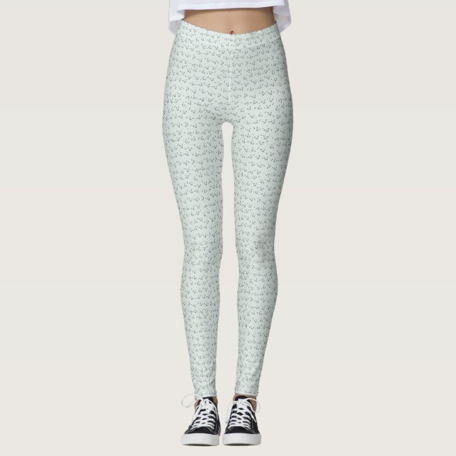 Katzen-Doodle-Leggings – Salbeigrün Leggings (Vorderseite)