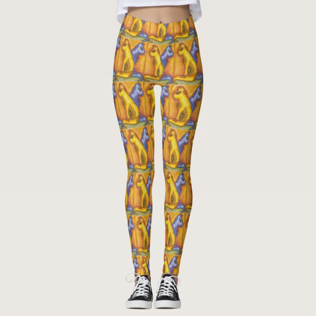 Katzen drucken Leggings mit farbigen Katzen Kunst (Vorderseite)