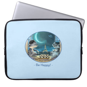 Katzen Eiffelturm - Nacht Glückliche Laptop-Hülle Laptopschutzhülle