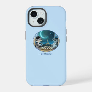 Katzen Eiffelturm - Nacht Glückliches Telefon Case iPhone 15 Hülle