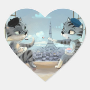 Katzen & Eiffelturm - Paris Herz Sticker