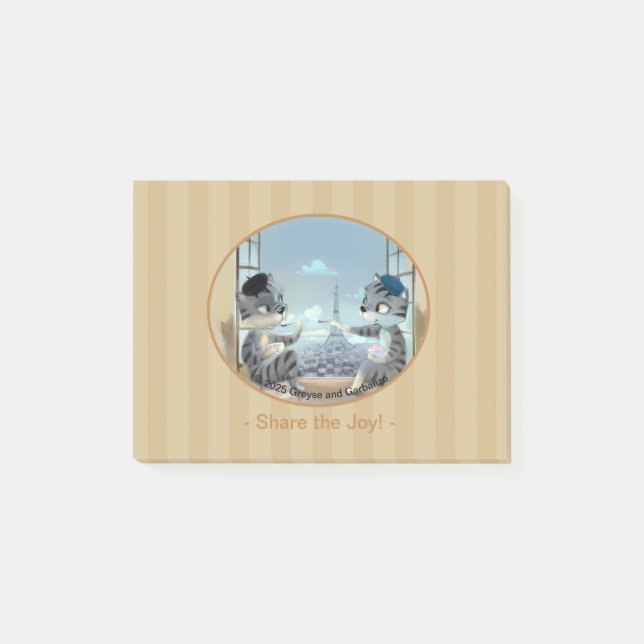 Katzen & Eiffelturm – Paris JoyNotes 4" x 3"  Post-it Klebezettel (Vorderseite)