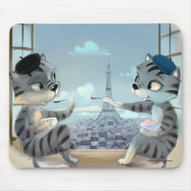 Katzen & Eiffelturm – Paris Mauspad (Vorne)