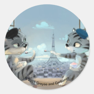 Katzen & Eiffelturm - Paris Rund Sticker