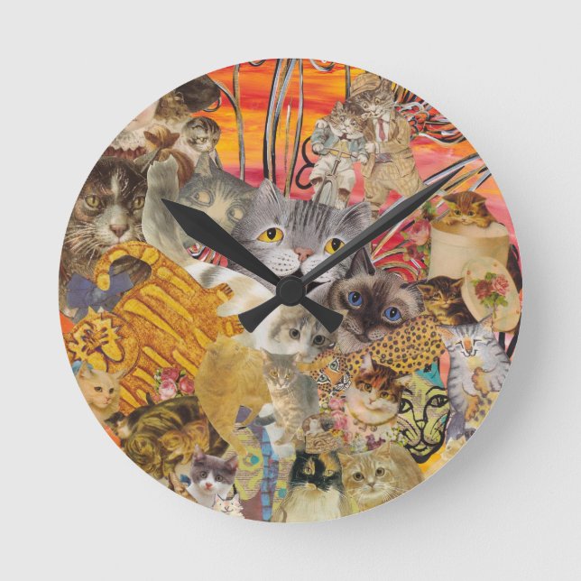 Katzen ein viel runde wanduhr (Vorderseite)